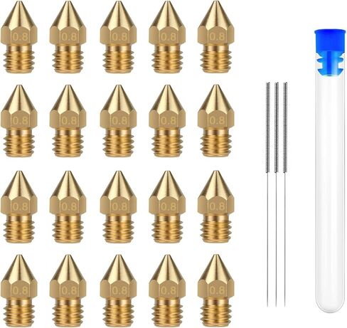 0.8MM MK8 Ender 3 Brass Nozzles 20pcs with 3 Needles for 3D Printer Extruder - Compatible with MK8/CR-8/CR-10/Ender 3/Ender 3S/5/6 (0.8MM) in Saudi Arabia
