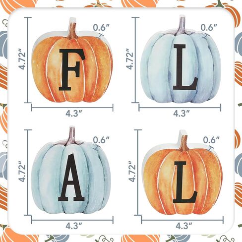 Fall Pumpkin Decor, 4pcs Wood Sign Pumpkin Block Set Farmhouse Fall Table Décor for Home Office Thanksgiving Tiered Tray Decor in Saudi Arabia