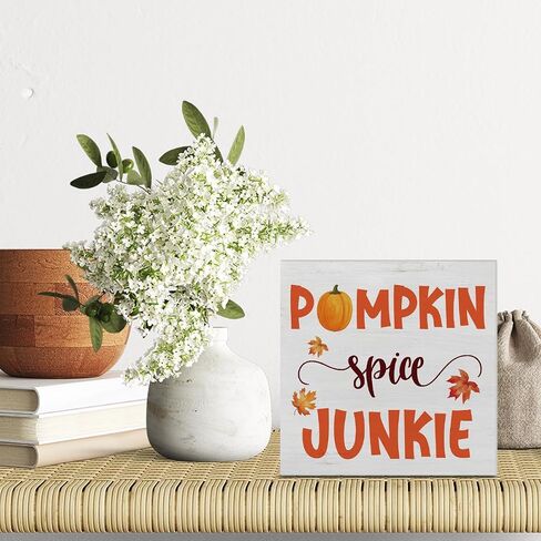 Fall Home Decor Autumn Gnome Pumpkin Wood Plaque Block Sign Fall Decorations for Desk Table Shelf 5 X 5 Inches in Saudi Arabia