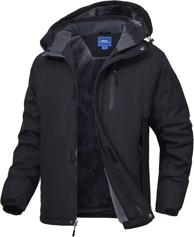 Men's Mountain Ski Jacket Waterproof Fleece Liner Snow Coat Warm Winter Windproof Hooded Raincoat in Kuwait