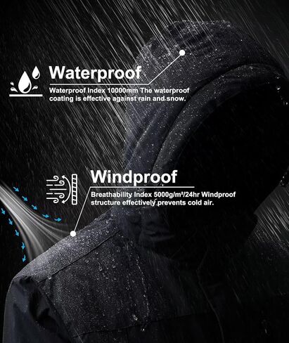 Men's Mountain Ski Jacket Waterproof Fleece Liner Snow Coat Warm Winter Windproof Hooded Raincoat in Kuwait