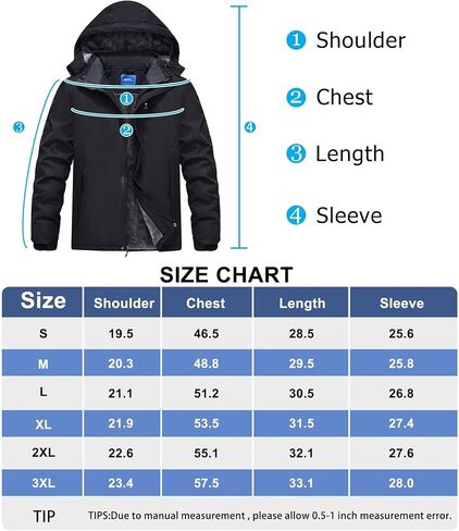 Men's Mountain Ski Jacket Waterproof Fleece Liner Snow Coat Warm Winter Windproof Hooded Raincoat in Kuwait