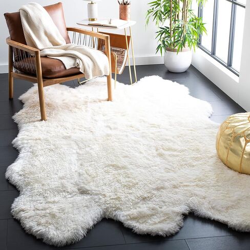 SAFAVIEH Sheep Skin Collection Accent Rug - 3' x 5', Natural & White, Handmade Rustic Glam Genuine Pelt, 3.4-inch Thick Ideal for High Traffic Areas in Entryway, Living Room, Bedroom (SHS211A) in Saudi Arabia