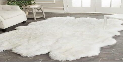 SAFAVIEH Sheep Skin Collection Accent Rug - 3' x 5', Natural & White, Handmade Rustic Glam Genuine Pelt, 3.4-inch Thick Ideal for High Traffic Areas in Entryway, Living Room, Bedroom (SHS211A) in Saudi Arabia
