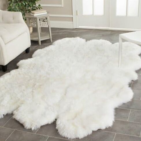 SAFAVIEH Sheep Skin Collection Accent Rug - 3' x 5', Natural & White, Handmade Rustic Glam Genuine Pelt, 3.4-inch Thick Ideal for High Traffic Areas in Entryway, Living Room, Bedroom (SHS211A) in Saudi Arabia