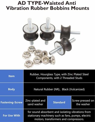 M8 Rubber Waisted Vibration Isolation Mounts Anti Vibration Isolator Mounts 2 Threaded Studs Shock Absorber Silent-Blocks for Motors Compressors Pumps, 4pcs M8x23-40x30x27mm, 8pcs M8 LockNuts in Kuwait