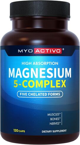 مركب المغنيسيوم MyoActivo 5 في 1 - امتصاص عالي - جليسينات المغنيسيوم المخلبية والمالات والسيترات والتورات والأسبارتات للهدوء والإجهاد والعضلات والعظام | 120 كبسولة | ملحق المغنيسيوم in Saudi Arabia