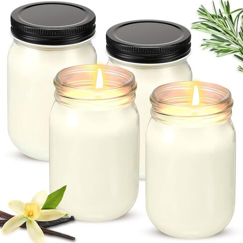 MTLEE 4 Pack 12 oz Mason Jar Candle Soy Candles with Essential Oils Scented Soy Wax Candles for Home Valentine Wedding Birthday Gift Farmhouse Collection Baby Shower Party(Vanilla) in Saudi Arabia