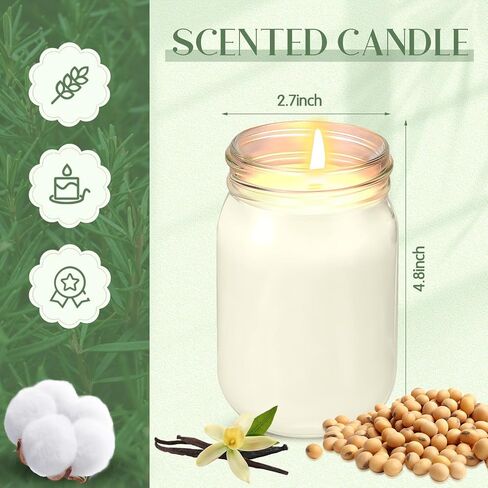MTLEE 4 Pack 12 oz Mason Jar Candle Soy Candles with Essential Oils Scented Soy Wax Candles for Home Valentine Wedding Birthday Gift Farmhouse Collection Baby Shower Party(Vanilla) in Saudi Arabia
