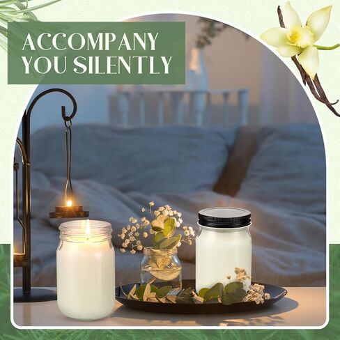 MTLEE 4 Pack 12 oz Mason Jar Candle Soy Candles with Essential Oils Scented Soy Wax Candles for Home Valentine Wedding Birthday Gift Farmhouse Collection Baby Shower Party(Vanilla) in Saudi Arabia