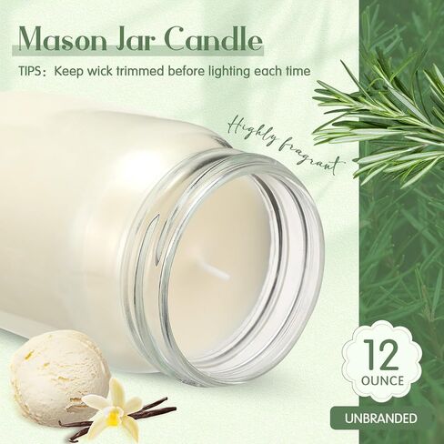 MTLEE 4 Pack 12 oz Mason Jar Candle Soy Candles with Essential Oils Scented Soy Wax Candles for Home Valentine Wedding Birthday Gift Farmhouse Collection Baby Shower Party(Vanilla) in Saudi Arabia