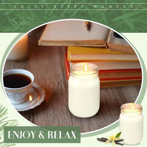 MTLEE 4 Pack 12 oz Mason Jar Candle Soy Candles with Essential Oils Scented Soy Wax Candles for Home Valentine Wedding Birthday Gift Farmhouse Collection Baby Shower Party(Vanilla) in Saudi Arabia