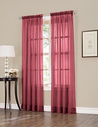 2-Piece Sheer Crushed Voile Window Covering/Curtain/Drape/Panel/Treatment, Red, 50 by 84-Inch in Saudi Arabia
