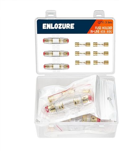 ENLOZURE 4-10 مقياس AWG في الخط AGU حامل الصمامات مع 100 أمبير AGU الصمامات مثالية لصوت السيارة، وأجهزة الإنذار، ومكبرات الصوت، والضواغط - 100A حامل الصمامات المضمنة للماء 3 مجموعات in Kuwait