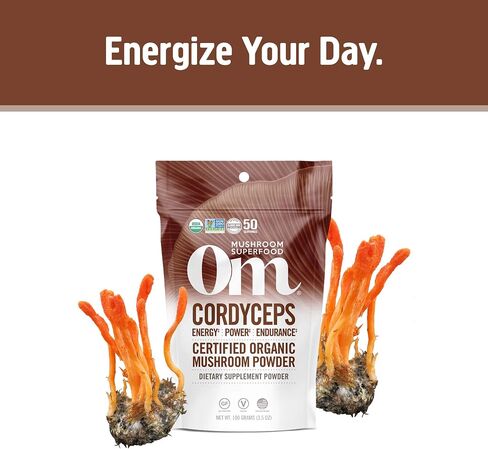 Om Mushroom Superfood Cordyceps Mushroom Capsules Superfood Supplement, 90 Count, 30 Days, Energy, Power, Stamina and Endurance Support, Superfood Supplement for Sports Performance in Kuwait