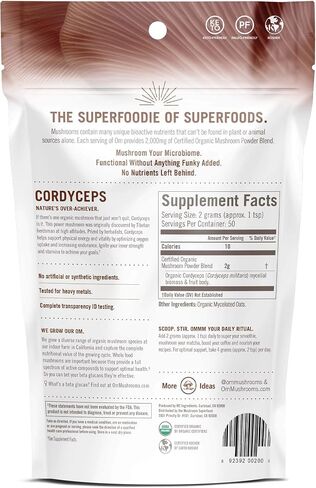 Om Mushroom Superfood Cordyceps Mushroom Capsules Superfood Supplement, 90 Count, 30 Days, Energy, Power, Stamina and Endurance Support, Superfood Supplement for Sports Performance in Kuwait