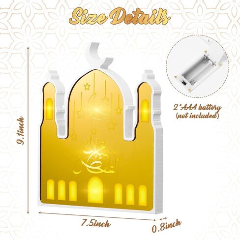 CNhoqc رمضان الاكريليك أضواء فانوس على شكل مسجد LED ضوء الليل مع نمط النجمة والقمر عيد مبارك الحرف اليدوية ديكور المنزل هدية لأصدقاء الإسلام إمدادات حفلة رمضان (لا يتم تضمين البطاريات) in Kuwait