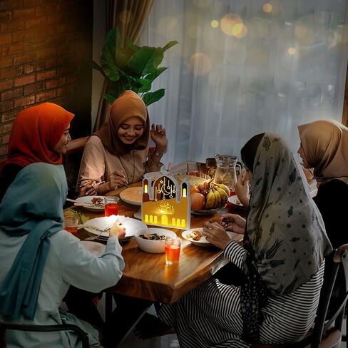 CNhoqc رمضان الاكريليك أضواء فانوس على شكل مسجد LED ضوء الليل مع نمط النجمة والقمر عيد مبارك الحرف اليدوية ديكور المنزل هدية لأصدقاء الإسلام إمدادات حفلة رمضان (لا يتم تضمين البطاريات) in Kuwait