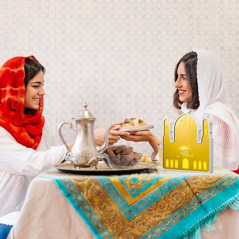 CNhoqc رمضان الاكريليك أضواء فانوس على شكل مسجد LED ضوء الليل مع نمط النجمة والقمر عيد مبارك الحرف اليدوية ديكور المنزل هدية لأصدقاء الإسلام إمدادات حفلة رمضان (لا يتم تضمين البطاريات) in Kuwait