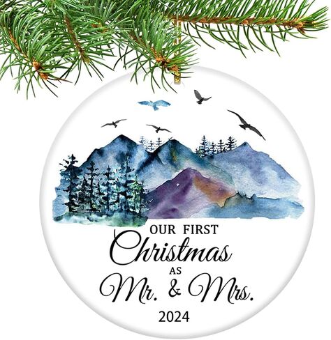2024 Our First Christmas Just Married Truck Christmas Tree Ornament Our First Christmas as mr. and mrs. gift for Newlywed Couple 2024 (2024 Red Car Mr Mrs) in Saudi Arabia