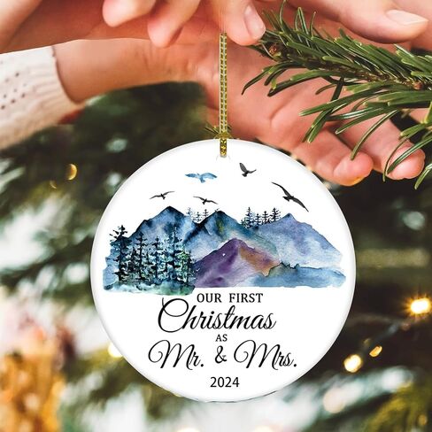 2024 Our First Christmas Just Married Truck Christmas Tree Ornament Our First Christmas as mr. and mrs. gift for Newlywed Couple 2024 (2024 Red Car Mr Mrs) in Saudi Arabia