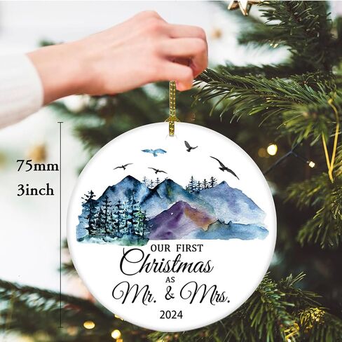 2024 Our First Christmas Just Married Truck Christmas Tree Ornament Our First Christmas as mr. and mrs. gift for Newlywed Couple 2024 (2024 Red Car Mr Mrs) in Saudi Arabia