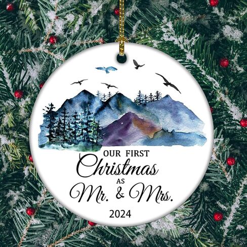 2024 Our First Christmas Just Married Truck Christmas Tree Ornament Our First Christmas as mr. and mrs. gift for Newlywed Couple 2024 (2024 Red Car Mr Mrs) in Saudi Arabia