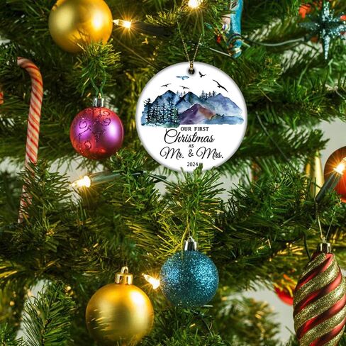 2024 Our First Christmas Just Married Truck Christmas Tree Ornament Our First Christmas as mr. and mrs. gift for Newlywed Couple 2024 (2024 Red Car Mr Mrs) in Saudi Arabia