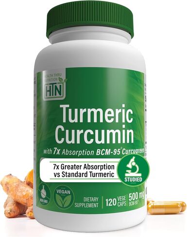 Health Thru Nutrition Turmeric Curcumin Complex 500mg | as BCM-95 Curcugreen Clinically Studied | Vegan Certified | (NON-GMO and Hypoallergenic (pack of 60) in Kuwait