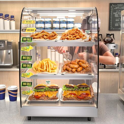 شاشة عرض لتسخين الطعام مقاس 18 بوصة مع ضوء LED 3 طبقات تجارية لتسخين سطح الطاولة التجارية، جهاز تسخين البيتزا، عرض الطعام لمتاجر الراحة، المخابز، حافظة عرض ساخنة، بوفيه 110 فولت 310 وات in Kuwait