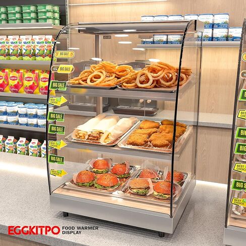 شاشة عرض لتسخين الطعام مقاس 18 بوصة مع ضوء LED 3 طبقات تجارية لتسخين سطح الطاولة التجارية، جهاز تسخين البيتزا، عرض الطعام لمتاجر الراحة، المخابز، حافظة عرض ساخنة، بوفيه 110 فولت 310 وات in Kuwait