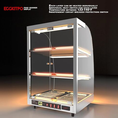 شاشة عرض لتسخين الطعام مقاس 18 بوصة مع ضوء LED 3 طبقات تجارية لتسخين سطح الطاولة التجارية، جهاز تسخين البيتزا، عرض الطعام لمتاجر الراحة، المخابز، حافظة عرض ساخنة، بوفيه 110 فولت 310 وات in Kuwait