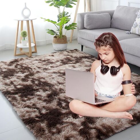 Area Rugs for Bedroom Living Room, 6x9 Ft Shag Area Rug, Soft Fluffy Area Rug for Living Room Bedroom, for Nursery Room Living Room Home Decor and Kids Room (Beige Camel) in Saudi Arabia