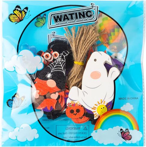 WATINC 25 قطعة من التماثيل الخشبية المعلقة على شكل الهالوين، جنوم ملون مع قبعة خشبية معلقة مع حبل، خدعة أو مكافأة تحت عنوان ديكور للعطلات وديكورات المنزل ومستلزمات الحفلات in Saudi Arabia