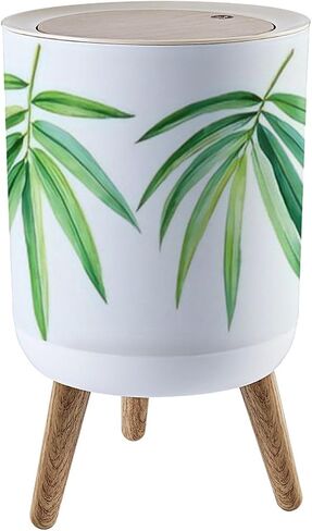 Small Trash Can with Lid for Bathroom Kitchen Office Diaper Set tropical leaves white background watercolor wrapping textile Bedroom Garbage Trash Bin Dog Proof Waste Basket Cute Decorative in Saudi Arabia