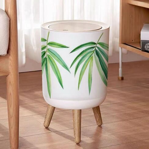 Small Trash Can with Lid for Bathroom Kitchen Office Diaper Set tropical leaves white background watercolor wrapping textile Bedroom Garbage Trash Bin Dog Proof Waste Basket Cute Decorative in Saudi Arabia