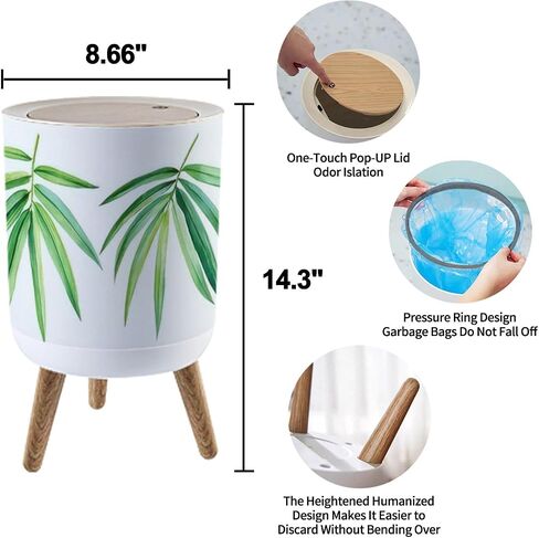 Small Trash Can with Lid for Bathroom Kitchen Office Diaper Set tropical leaves white background watercolor wrapping textile Bedroom Garbage Trash Bin Dog Proof Waste Basket Cute Decorative in Saudi Arabia