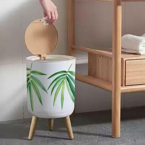 Small Trash Can with Lid for Bathroom Kitchen Office Diaper Set tropical leaves white background watercolor wrapping textile Bedroom Garbage Trash Bin Dog Proof Waste Basket Cute Decorative in Saudi Arabia