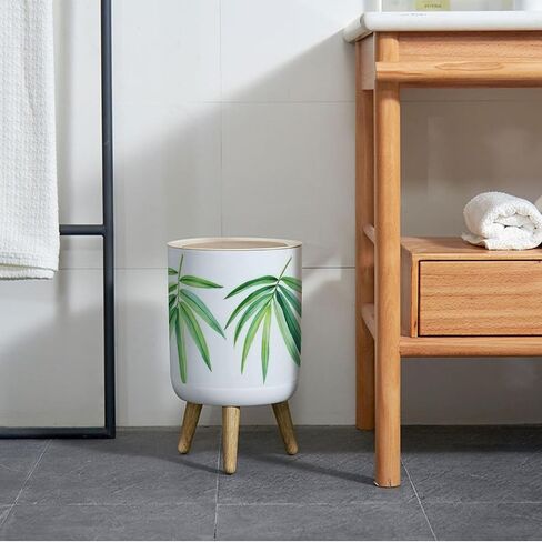 Small Trash Can with Lid for Bathroom Kitchen Office Diaper Set tropical leaves white background watercolor wrapping textile Bedroom Garbage Trash Bin Dog Proof Waste Basket Cute Decorative in Saudi Arabia