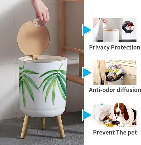 Small Trash Can with Lid for Bathroom Kitchen Office Diaper Set tropical leaves white background watercolor wrapping textile Bedroom Garbage Trash Bin Dog Proof Waste Basket Cute Decorative in Saudi Arabia
