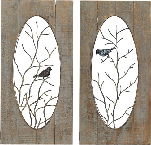 Deco 79 Wood Bird Home Wall Decor Wall Sculpture with Tree Branches, set of 2 Wall Art 18" x 1" x 36", Brown in Saudi Arabia