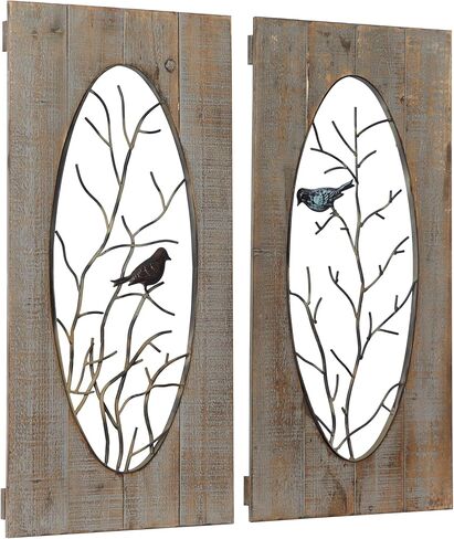 Deco 79 Wood Bird Home Wall Decor Wall Sculpture with Tree Branches, set of 2 Wall Art 18" x 1" x 36", Brown in Saudi Arabia