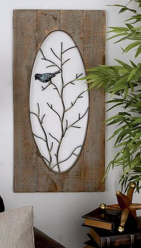 Deco 79 Wood Bird Home Wall Decor Wall Sculpture with Tree Branches, set of 2 Wall Art 18" x 1" x 36", Brown in Saudi Arabia