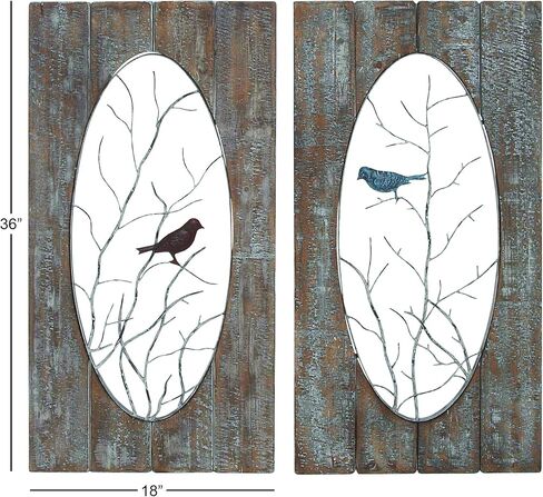 Deco 79 Wood Bird Home Wall Decor Wall Sculpture with Tree Branches, set of 2 Wall Art 18" x 1" x 36", Brown in Saudi Arabia