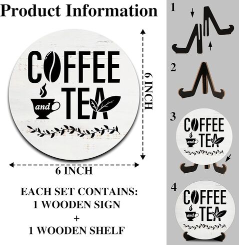 Funny Coffee Bar Signs - Coffee and Tea Round Wood Decor with Stand - Farmhouse Black and White Kitchen Decor Sign for Coffee Bar Home Kitchen Decorative - A13 in Saudi Arabia