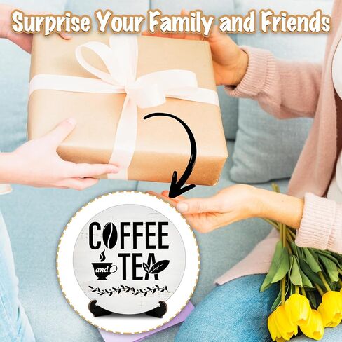 Funny Coffee Bar Signs - Coffee and Tea Round Wood Decor with Stand - Farmhouse Black and White Kitchen Decor Sign for Coffee Bar Home Kitchen Decorative - A13 in Saudi Arabia