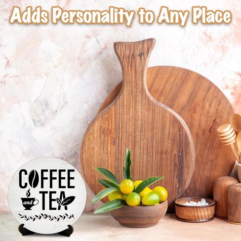 Funny Coffee Bar Signs - Coffee and Tea Round Wood Decor with Stand - Farmhouse Black and White Kitchen Decor Sign for Coffee Bar Home Kitchen Decorative - A13 in Saudi Arabia