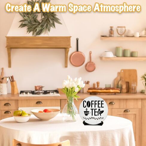 Funny Coffee Bar Signs - Coffee and Tea Round Wood Decor with Stand - Farmhouse Black and White Kitchen Decor Sign for Coffee Bar Home Kitchen Decorative - A13 in Saudi Arabia