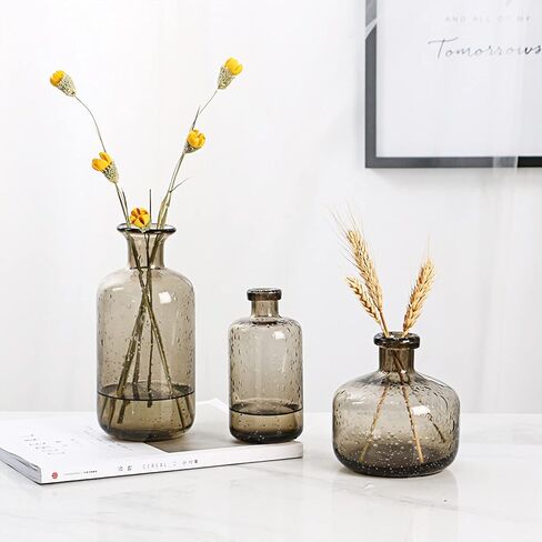 مزهرية زهور مزخرفة مصنوعة يدويًا على شكل فقاعات هواء من الزجاج الشفاف باللون الرمادي لديكور المنزل والمكتب in Kuwait