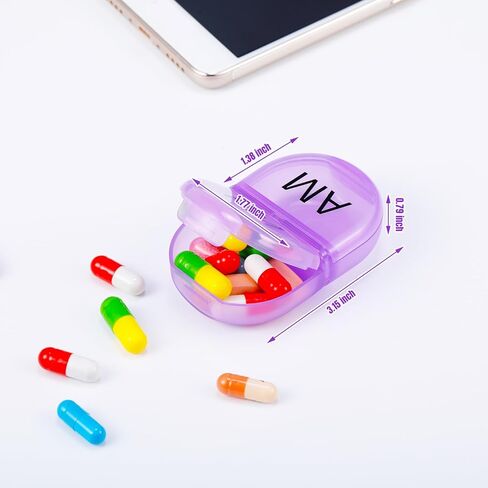 6 عبوات منظم حبوب منع الحمل جيب صغير حامل حقيبة AM PM منظم حبوب منع الحمل المحمولة مقصورتين حافظة حبوب منع الحمل حاوية حبوب منع الحمل المستديرة للسفر مرتين في اليوم لمكملات فيتامين الدواء (أزرق) in Kuwait